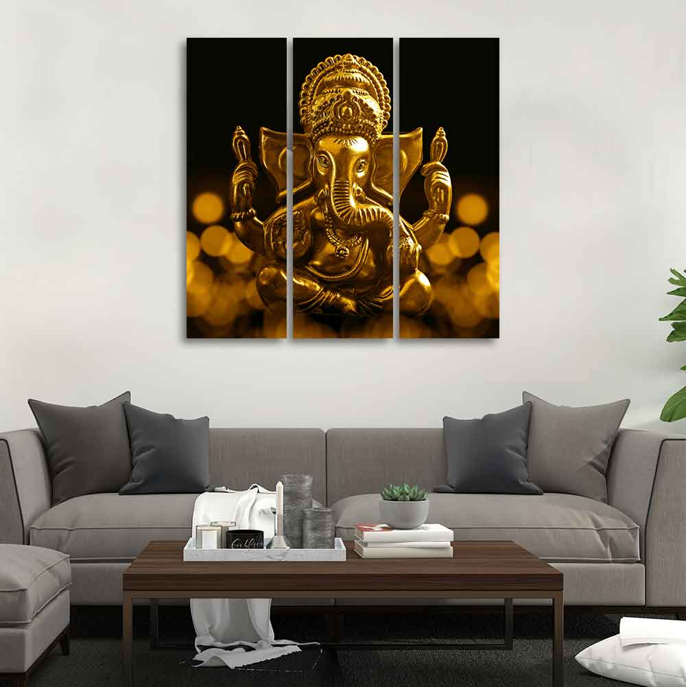 Lord Ganesha Ji Canvas Wall Painting of 3 Pieces