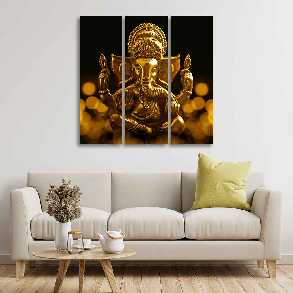 Lord Ganesha Ji Canvas Wall Painting of 3 Pieces
