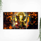 Lord Ganesha Canvas Wall Painting of 3 Pieces
