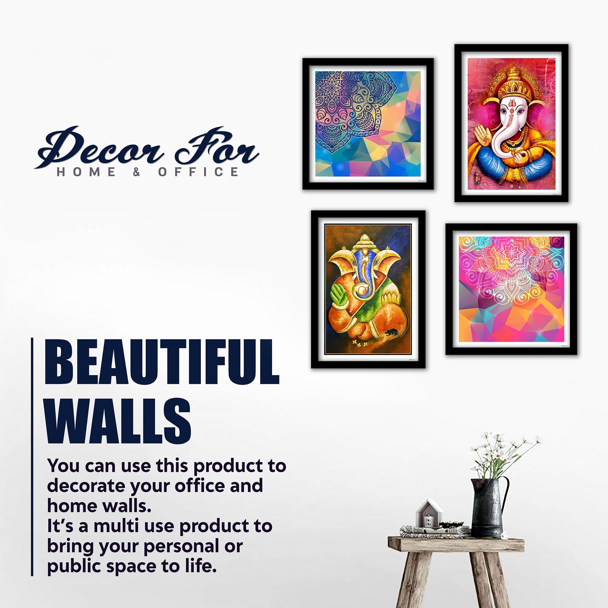 Lord Ganesha Decorative Premium Wall Frame Set of Four