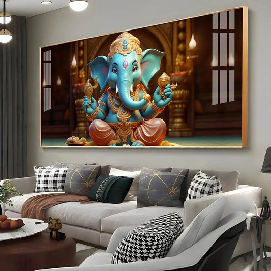 Lord Ganesha Holding Shell Premium Acrylic Floating Wall Painting - Decor Smart