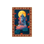 Lord Ganesha in Meditation Floral Border Vertical Wall Painting