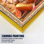 Lord Ganesha on Throne Floral Border Vertical Canvas Wall Painting