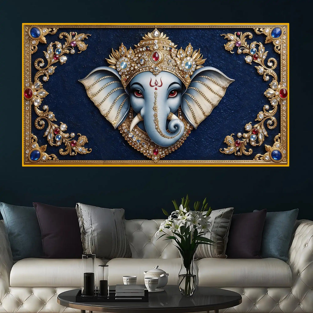 Lord Ganesha Royal Art Crystal Glass Wall Painting for Wealth, Success & Prosperity Décor