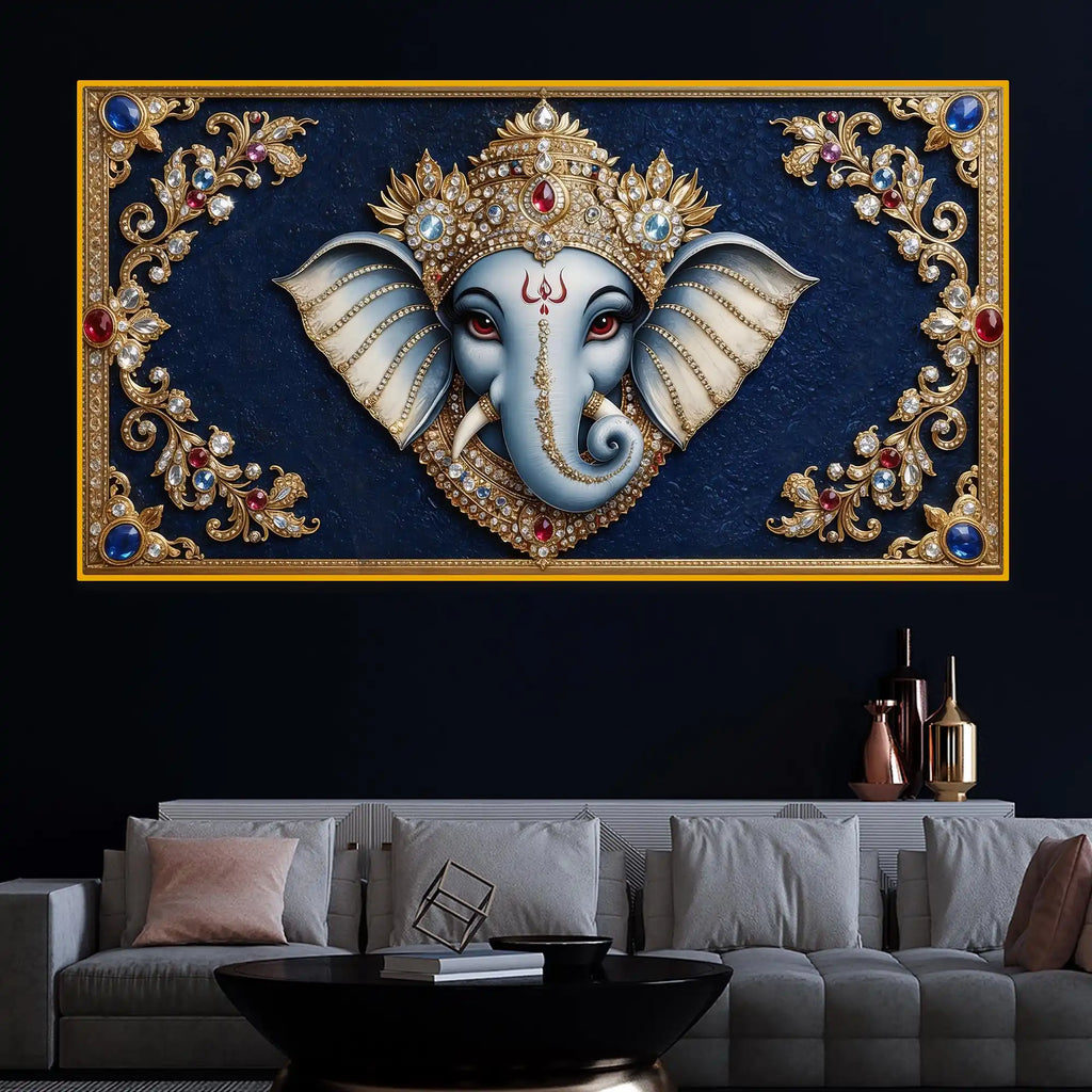 Lord Ganesha Royal Art Crystal Glass Wall Painting for Wealth, Success & Prosperity Décor