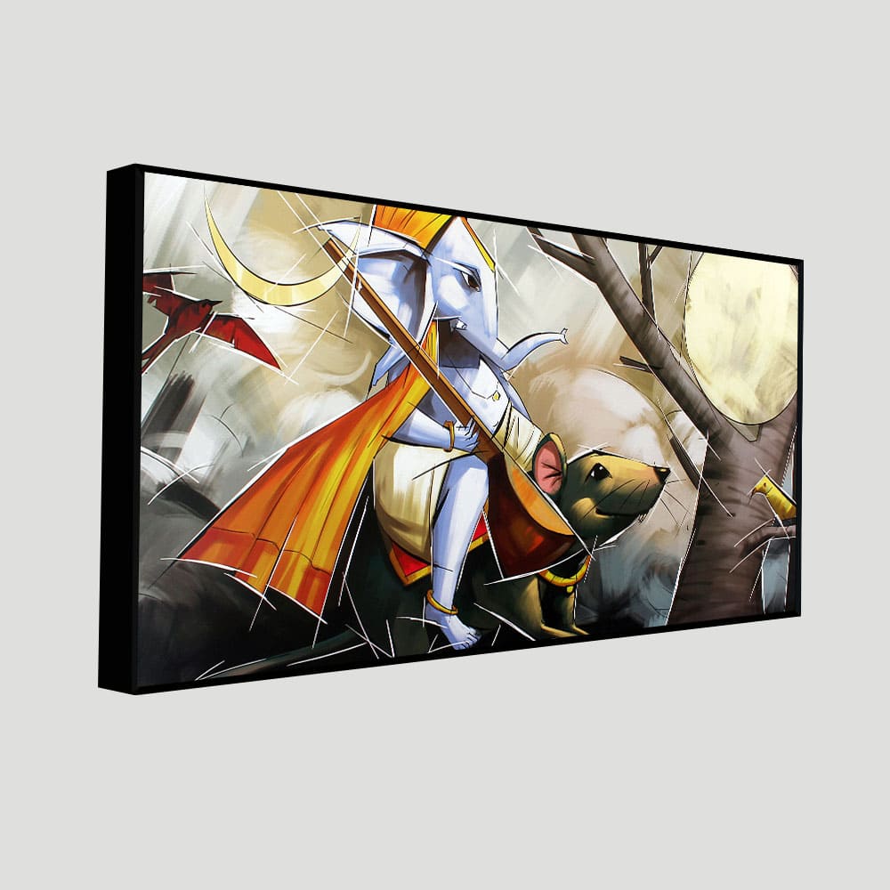 Lord Ganesha Sitting on Mouse Canvas Wall Painting - Decor Smart