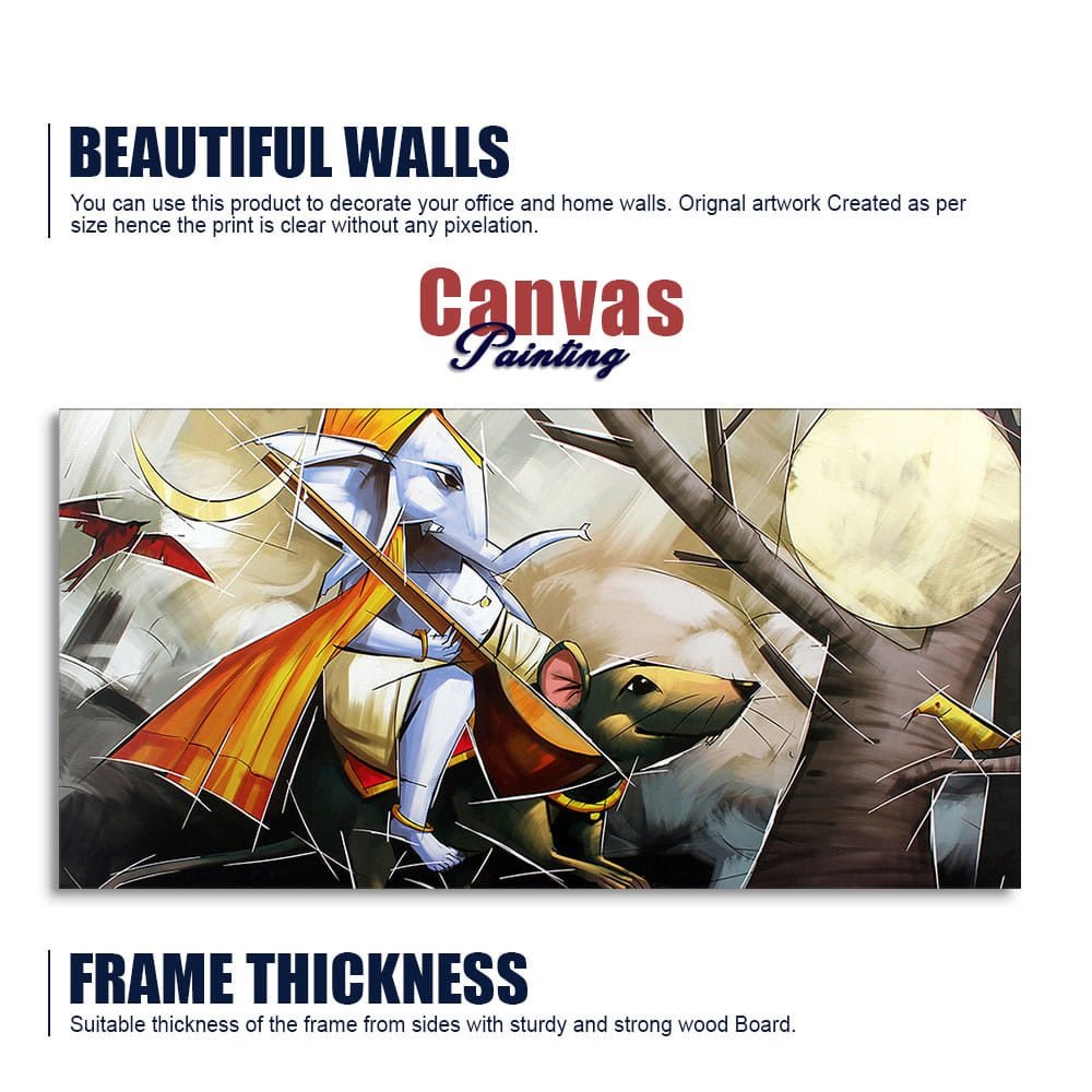 Lord Ganesha Sitting on Mouse Canvas Wall Painting - Decor Smart