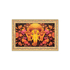 Lord Ganesha with Beautiful Flowers Border Canvas Wall Painting
