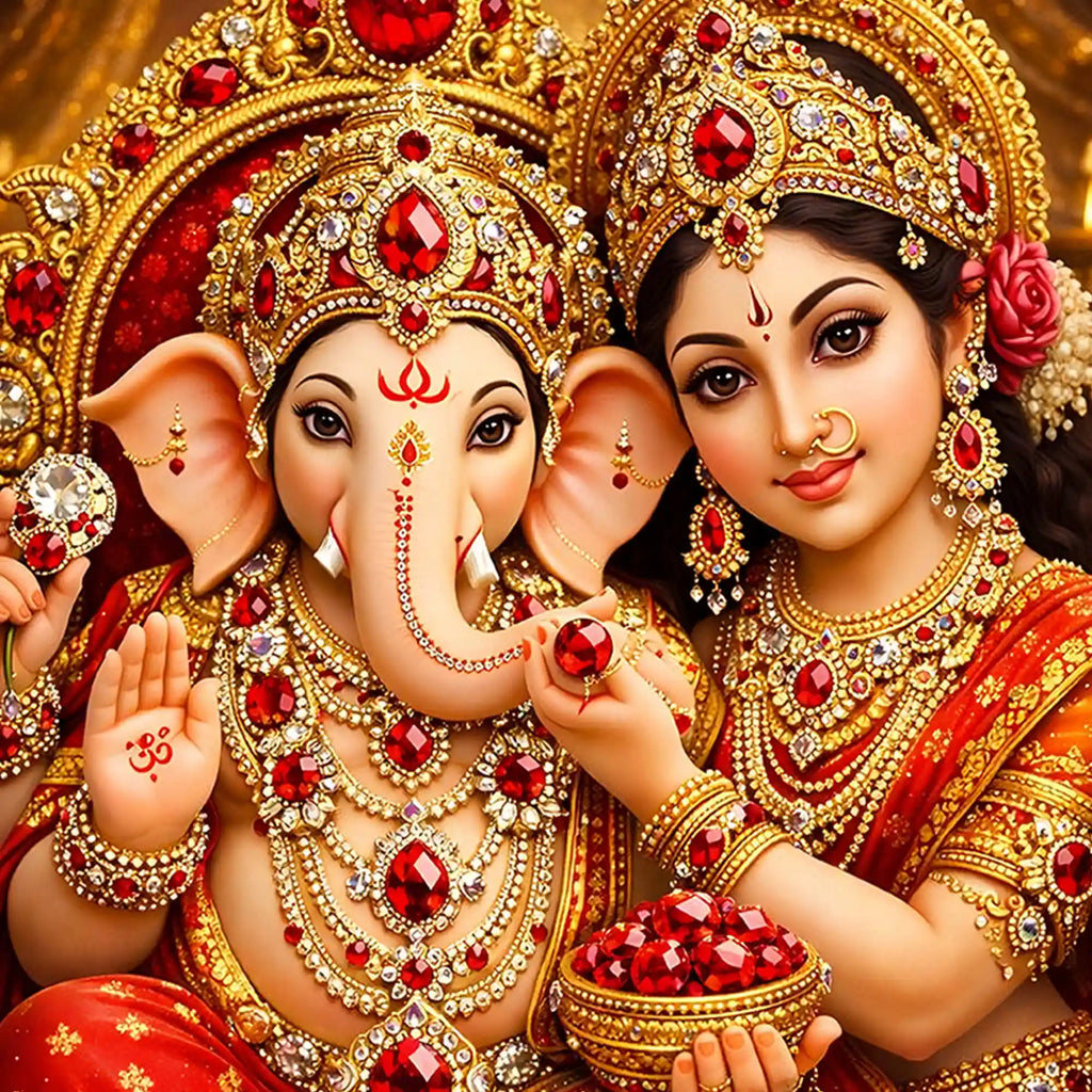 Lord Ganesha with Goddess Lakshmi Floating Frame Crystal Wall Painting