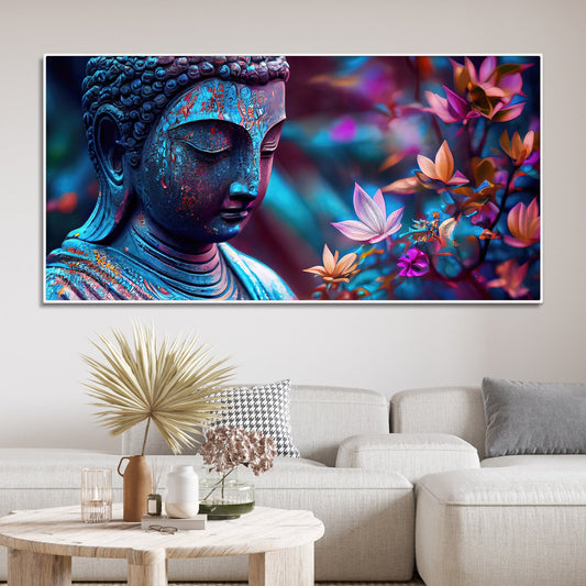 Lord Gautam Buddha Floral Art Canvas Wall Painting - Decor Smart