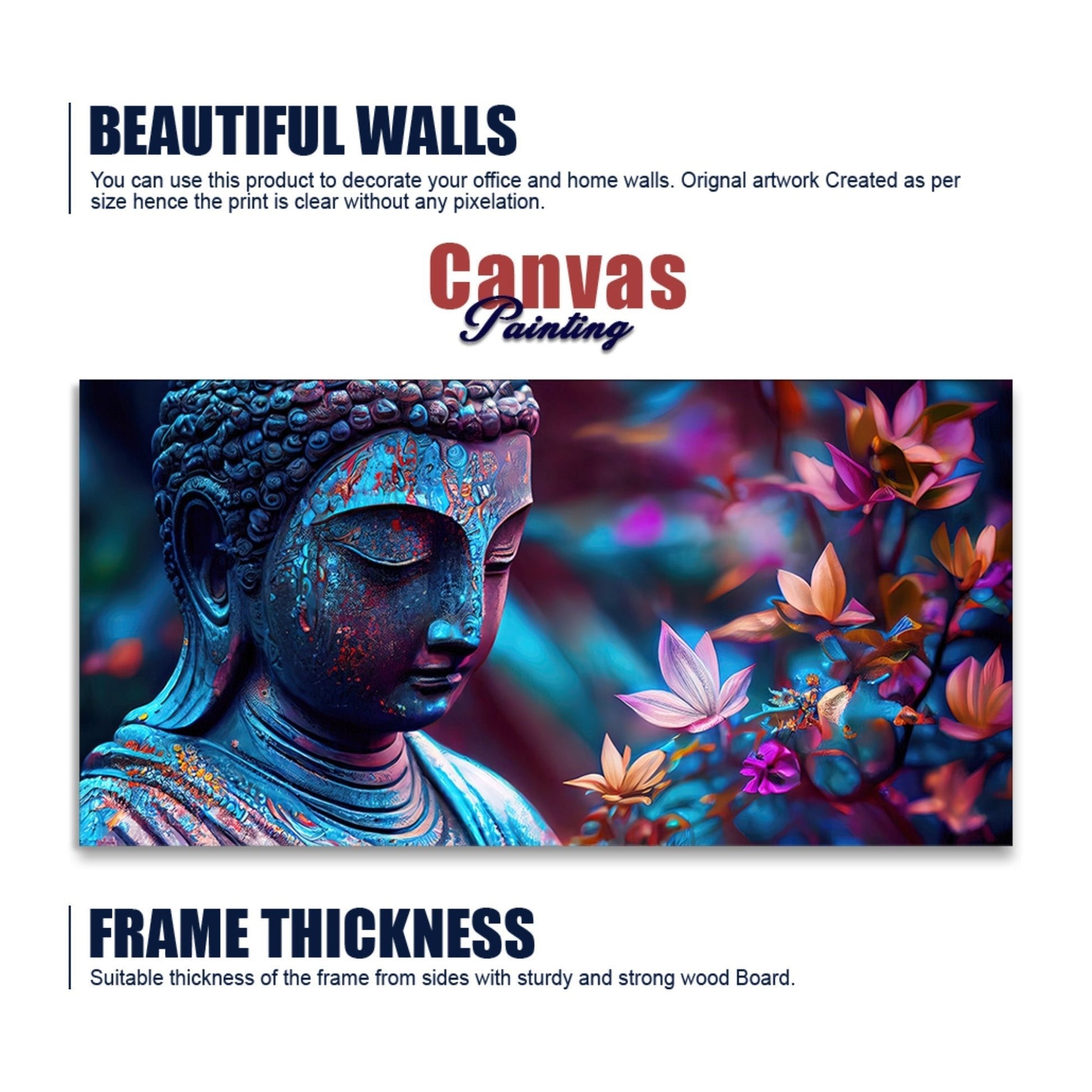 Lord Gautam Buddha Floral Art Canvas Wall Painting - Decor Smart
