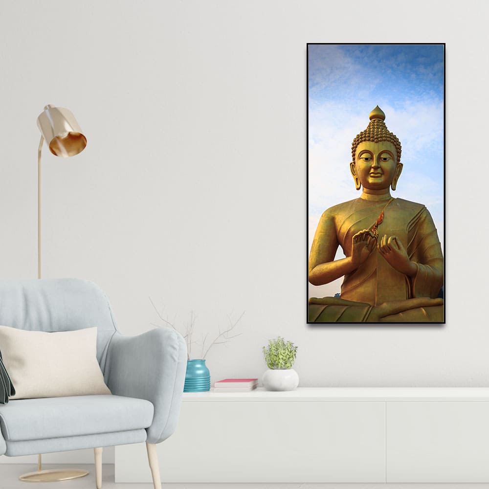 Lord Golden Buddha Meditating Premium Canvas Wall Painting - Decor Smart