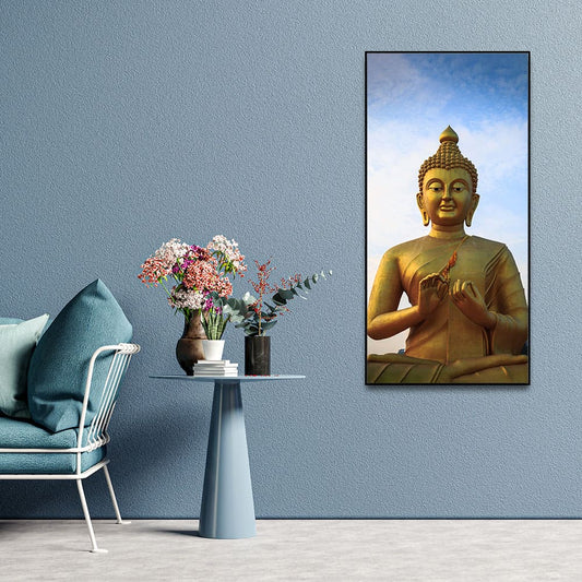 Lord Golden Buddha Meditating Premium Canvas Wall Painting - Decor Smart