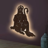 Lord Hanuman Ji Shape Backlit Designer Wooden Wall Shelf / Book Shelf / Night Light, Walnut Finish - Decor Smart