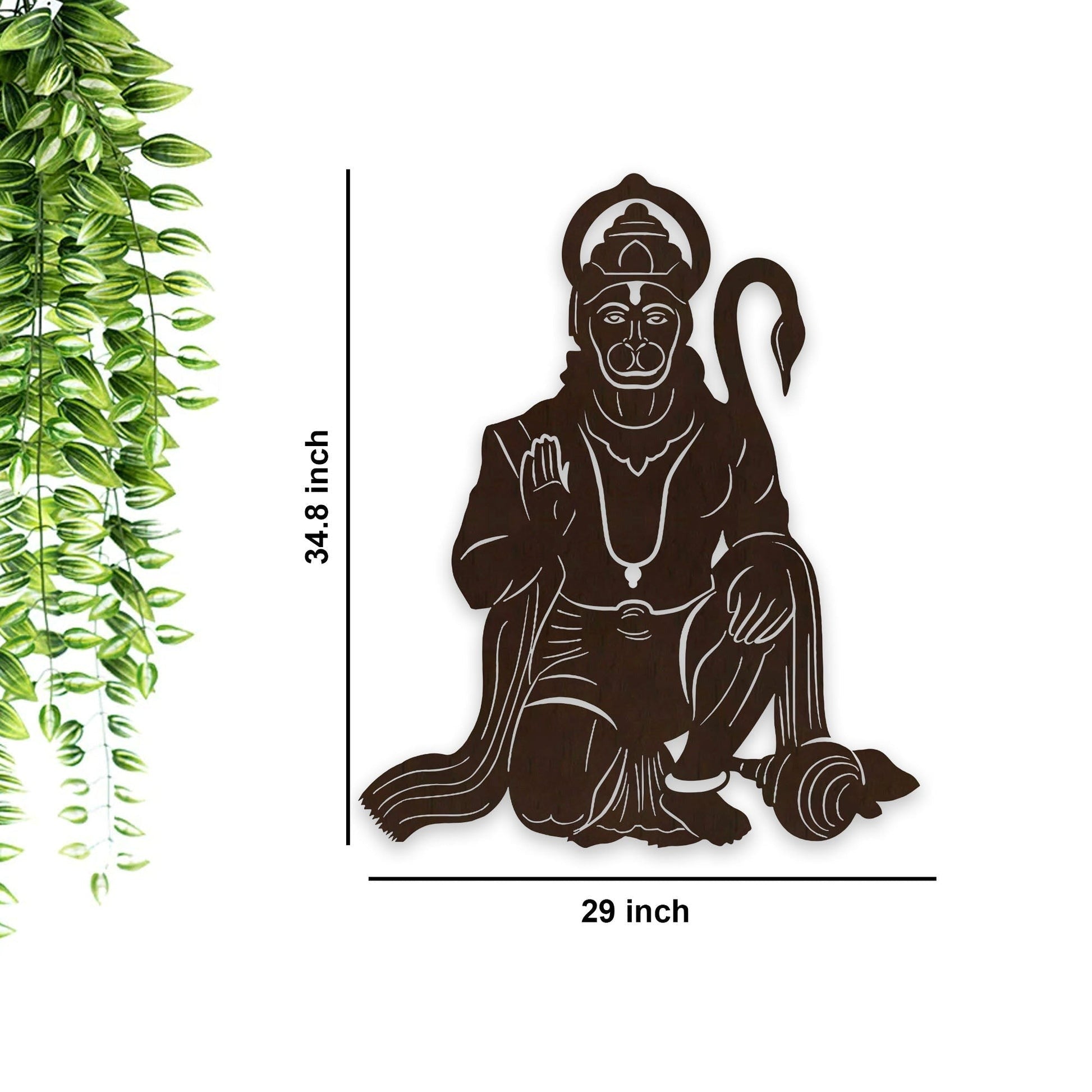 Lord Hanuman Ji Shape Backlit Designer Wooden Wall Shelf / Book Shelf / Night Light, Walnut Finish - Decor Smart