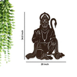 Lord Hanuman Ji Shape Backlit Designer Wooden Wall Shelf / Book Shelf / Night Light, Walnut Finish - Decor Smart