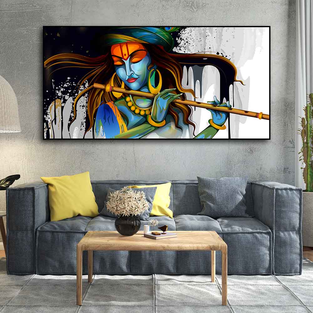 Lord Krishna Playing a Flute Wall Painting - Decor Smart