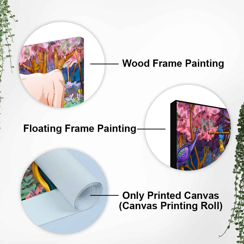 Lord Krishna Playing Flute Pink Trees in Background Canvas Wall Painting - Decor Smart