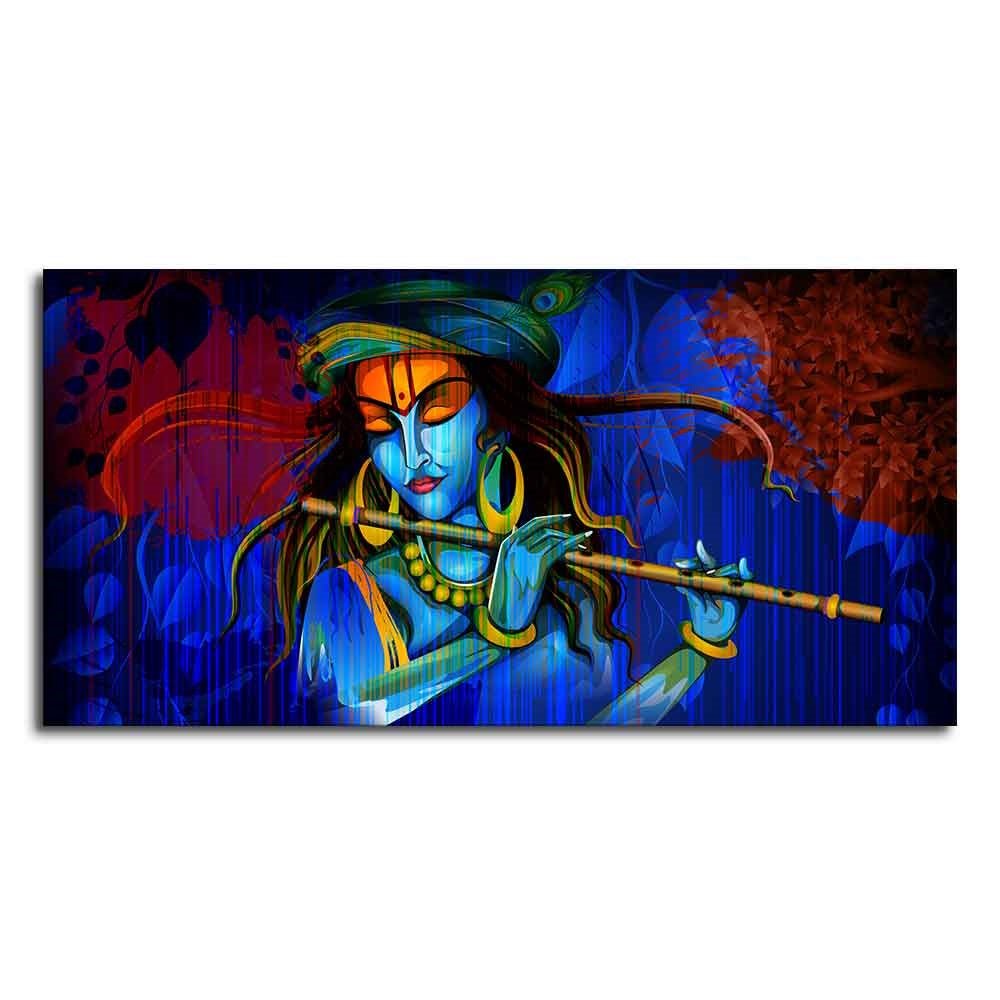 Lord Krishna Playing Flute Wall Painting - Decor Smart