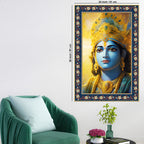 Lord Krishna Sacred and Devotion Floral Border Vertical Wall Painting