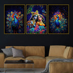Lord Krishna Shri Radha and Peacocks Floating Frame Crystal Wall Painting Set of 3