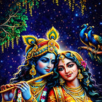Lord Krishna Shri Radha and Peacocks Floating Frame Crystal Wall Painting Set of 3