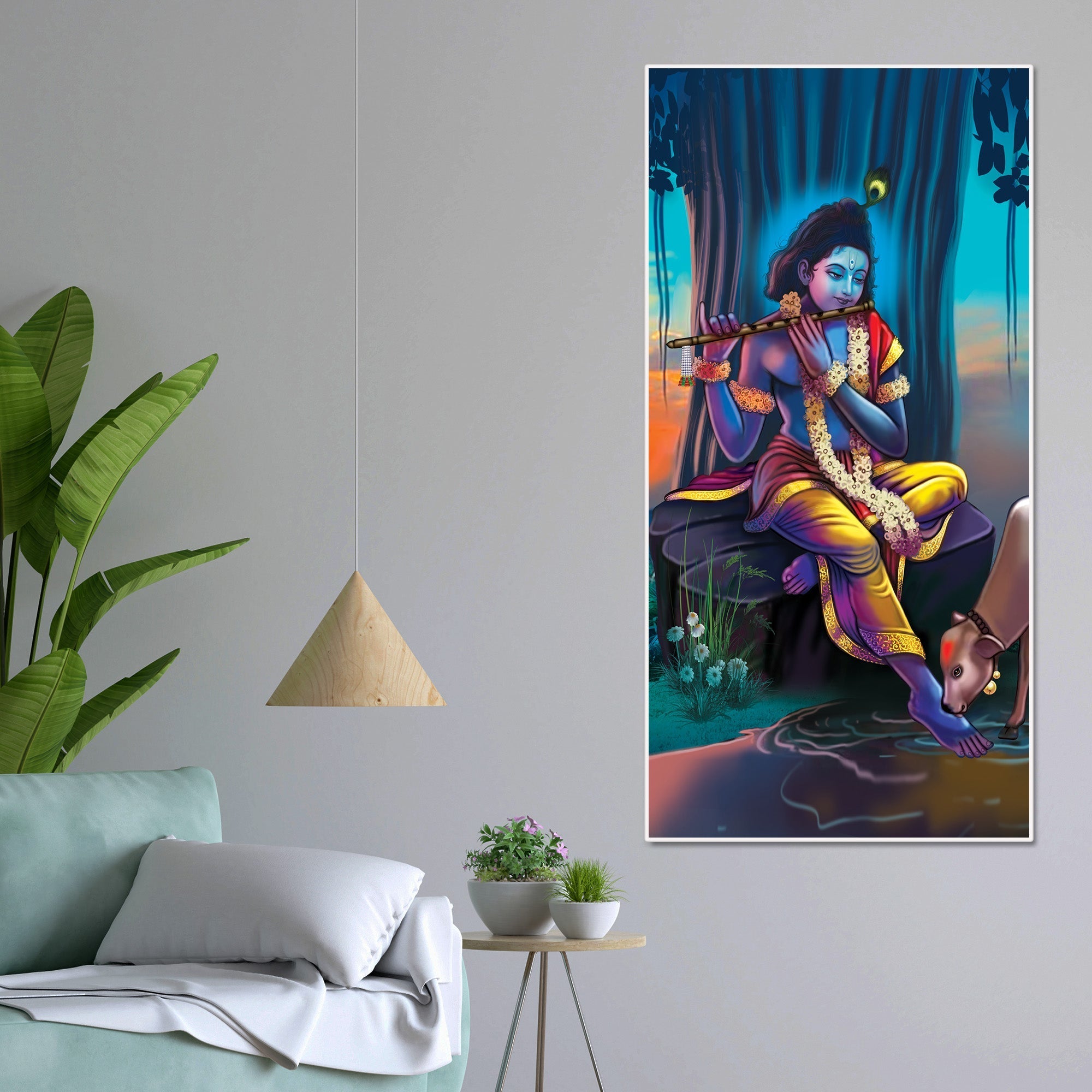 Lord Krishna With Flute Canvas Wall Painting - Decor Smart