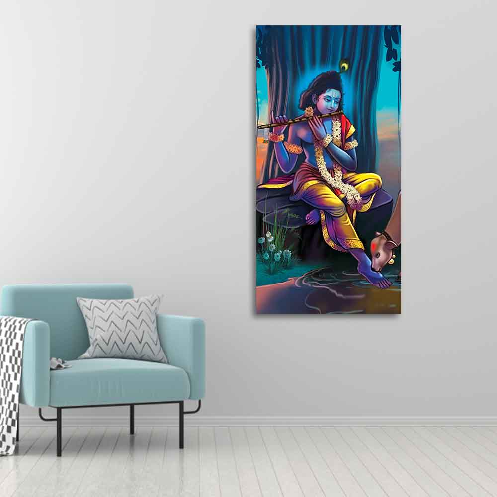 Lord Krishna With Flute Canvas Wall Painting - Decor Smart