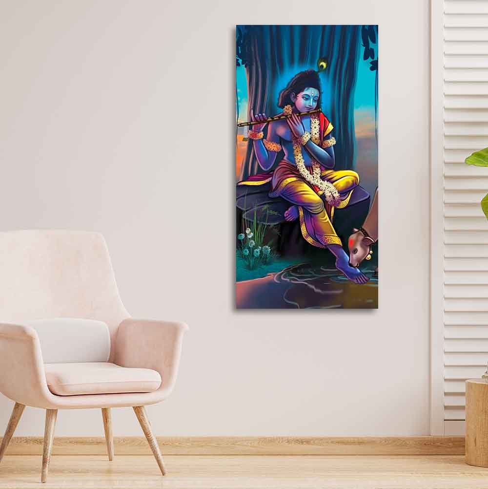 Lord Krishna With Flute Canvas Wall Painting - Decor Smart