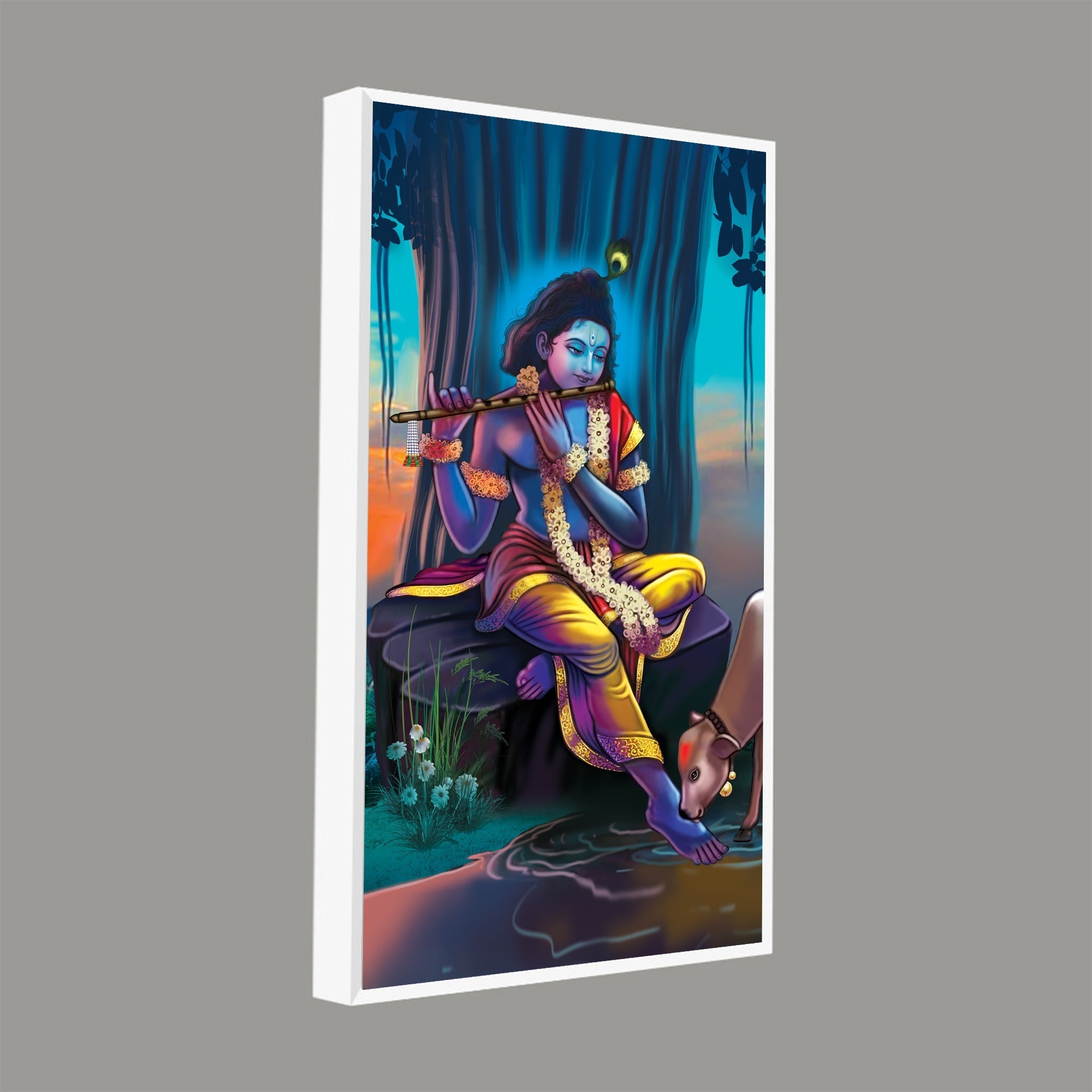 Lord Krishna With Flute Canvas Wall Painting - Decor Smart
