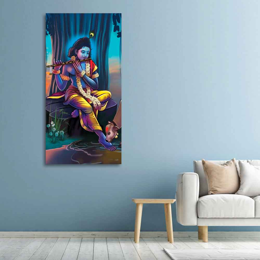 Lord Krishna With Flute Canvas Wall Painting - Decor Smart