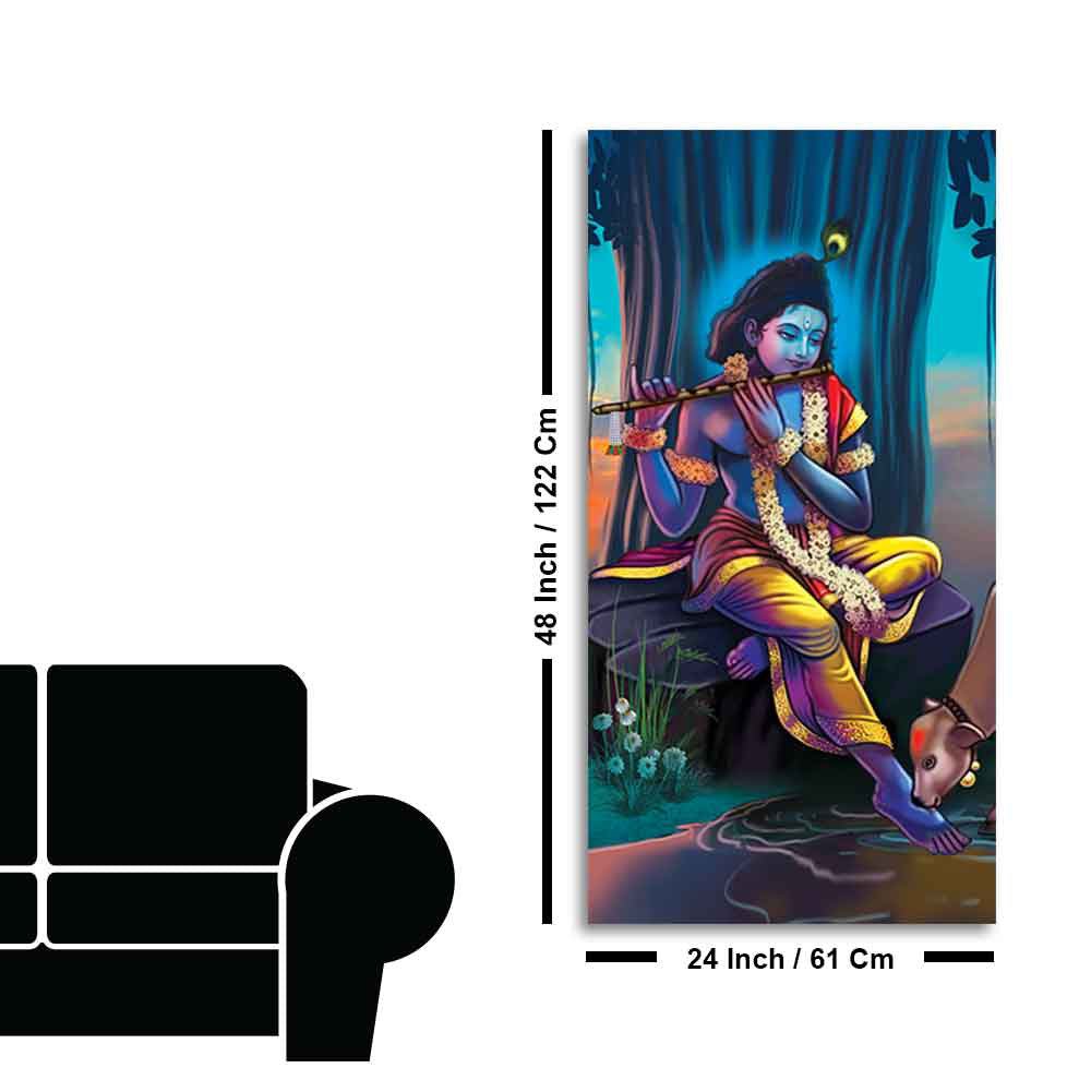 Lord Krishna With Flute Canvas Wall Painting - Decor Smart