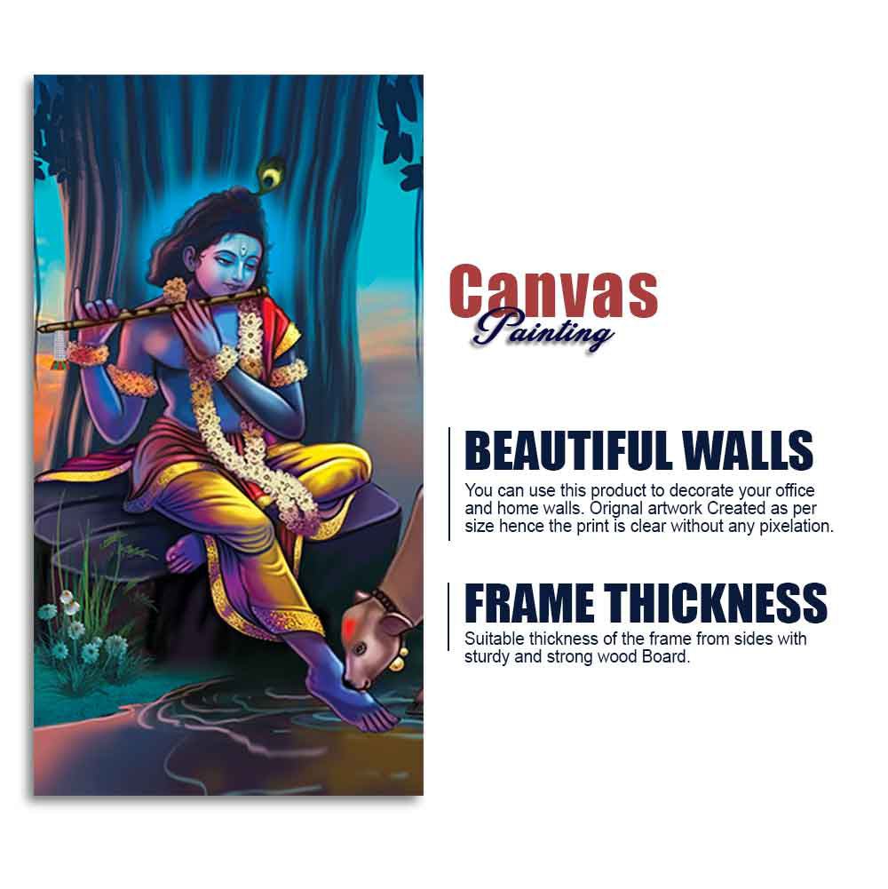 Lord Krishna With Flute Canvas Wall Painting - Decor Smart