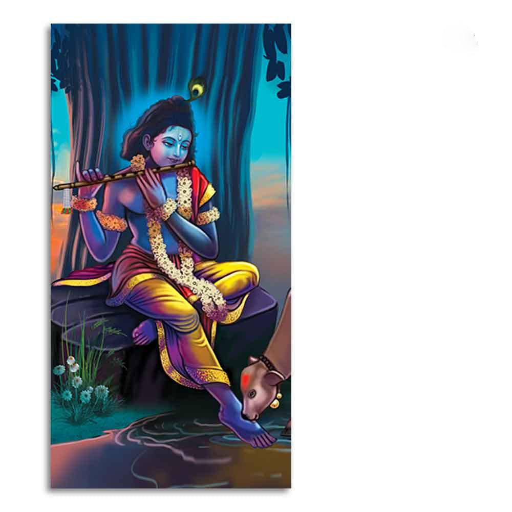 Lord Krishna With Flute Canvas Wall Painting - Decor Smart