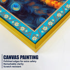 Lord Krishna with Peacock Floral Border Canvas Wall Painting