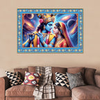 Lord Krishna with Radha Floral Border Canvas Wall Painting
