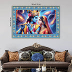 Lord Krishna with Radha Floral Border Canvas Wall Painting