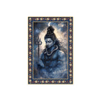 Lord Mahadev in Dramatic Sky Floral Border Vertical Wall Painting