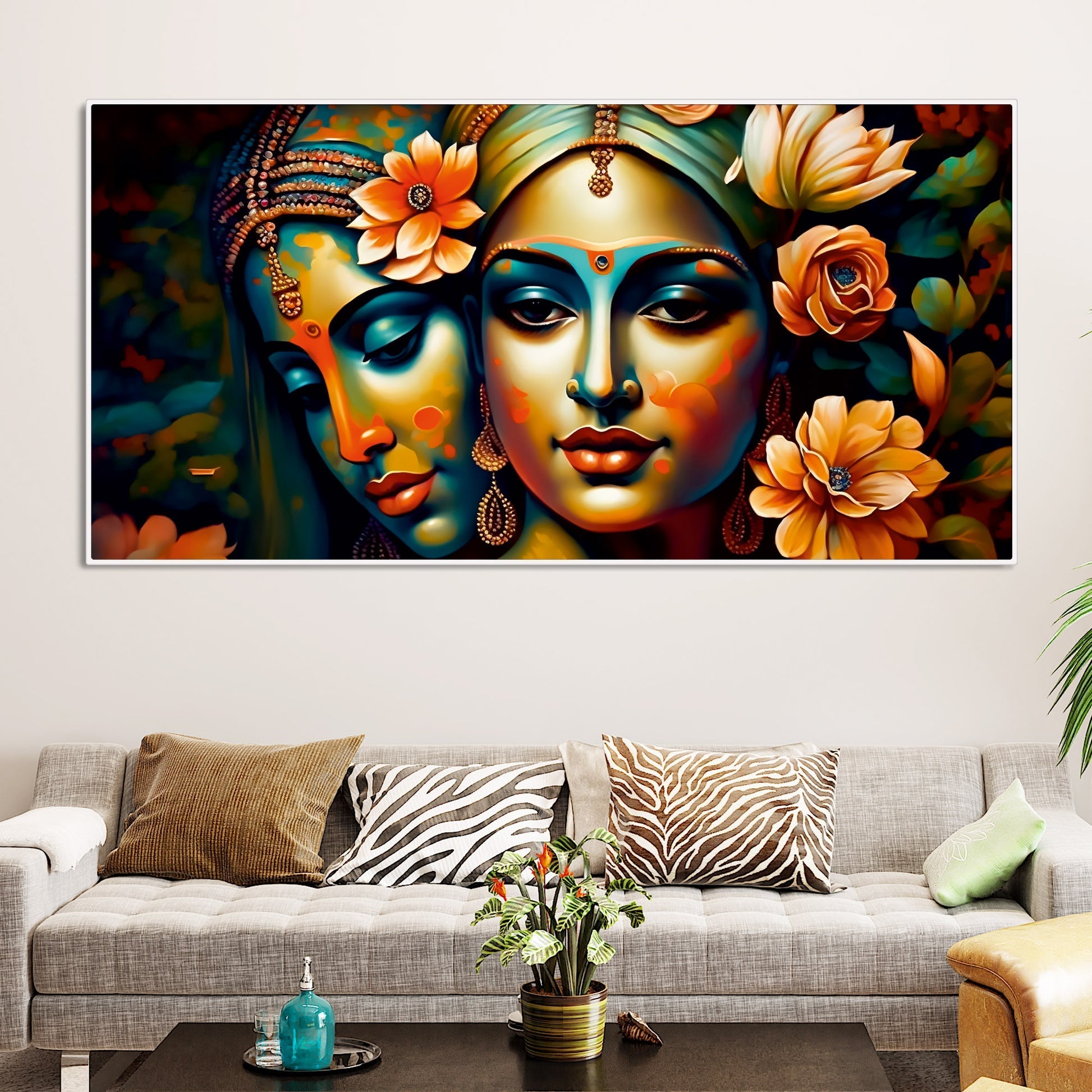 Lord Radha Krishna Face Artistic Art Canvas Wall Painting - Decor Smart