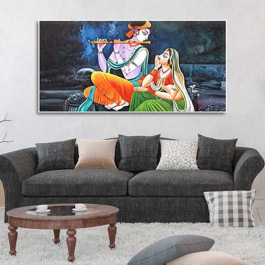 Lord Radha Krishna in Dark Forest Canvas Big Wall Painting Wall Art - Decor Smart