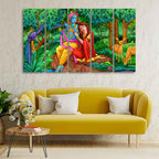Lord Radha Krishna in Forest Wall Painting Set of Five Pieces