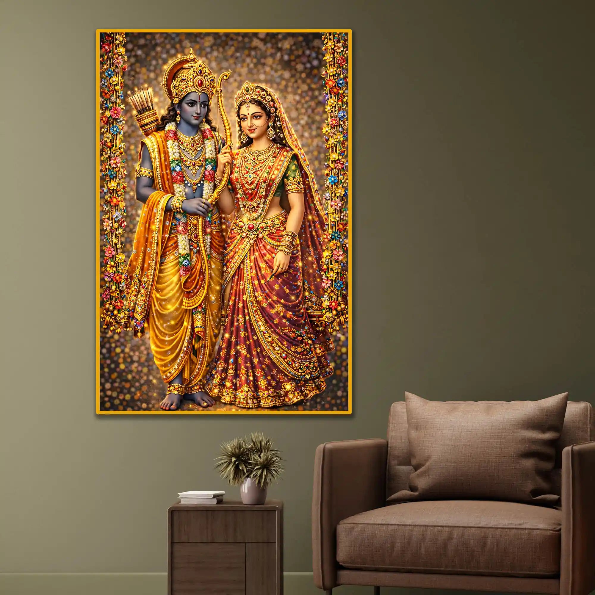 Lord Ram & Sita Divine Portrait Floating Frame Crystal Wall Painting