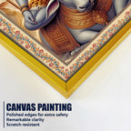 Lord Shiv with Parvati Floral Border Vertical Canvas Wall Painting