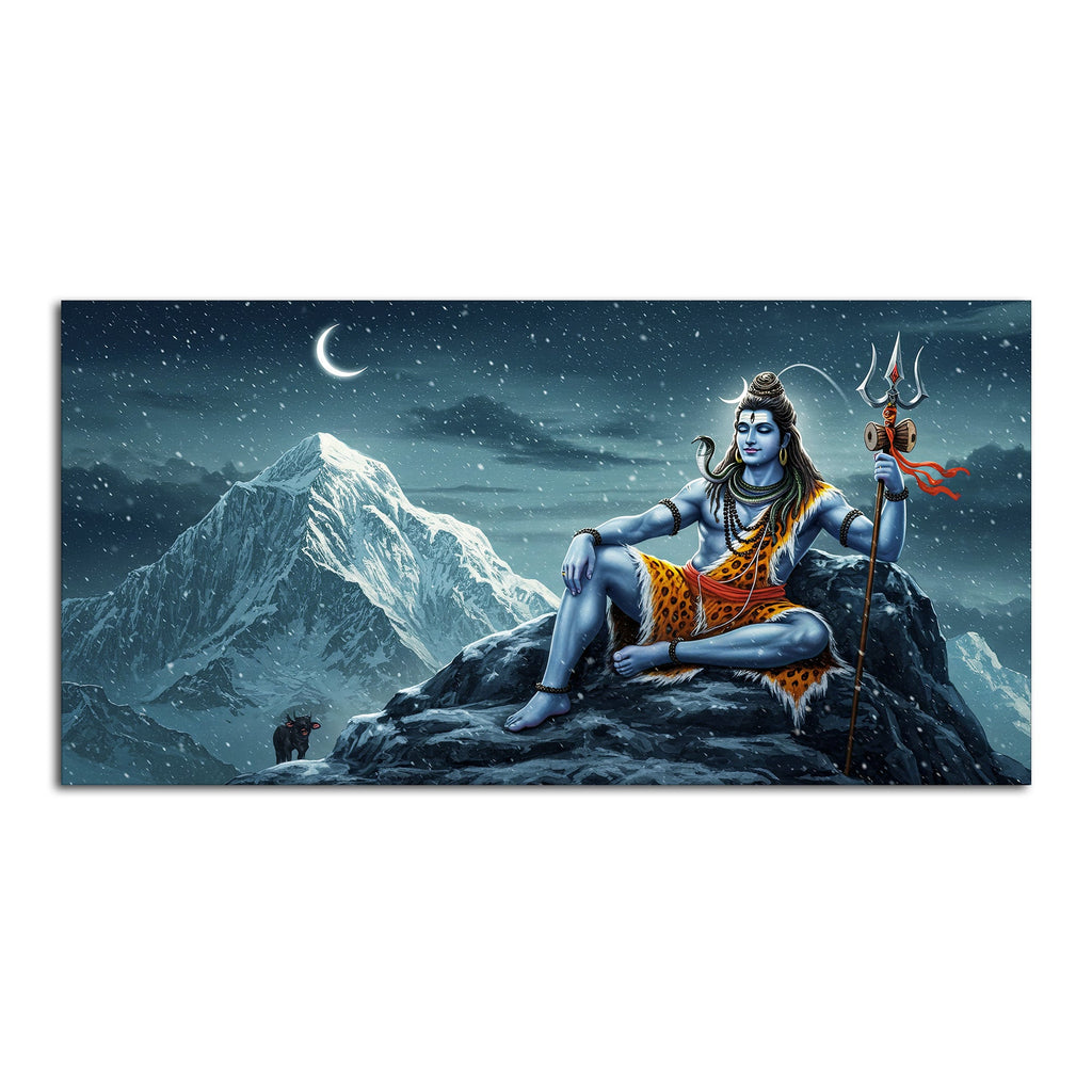 Lord Shiva in Himalayas Canvas Wooden Wall Painting