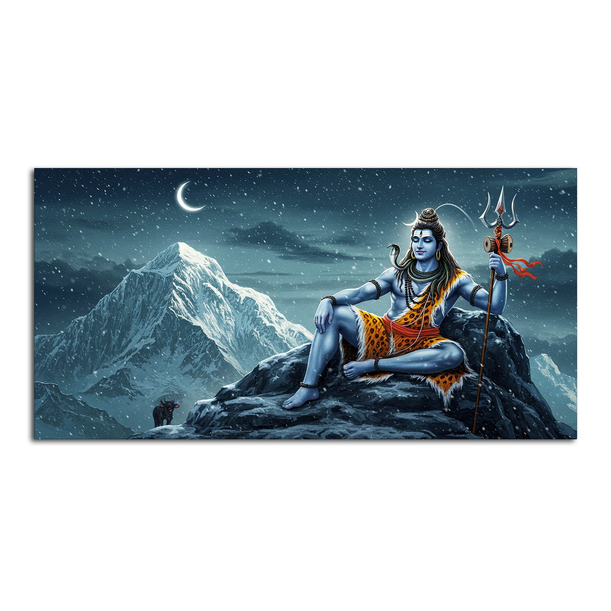 Lord Shiva in Himalayas Canvas Wooden Wall Painting