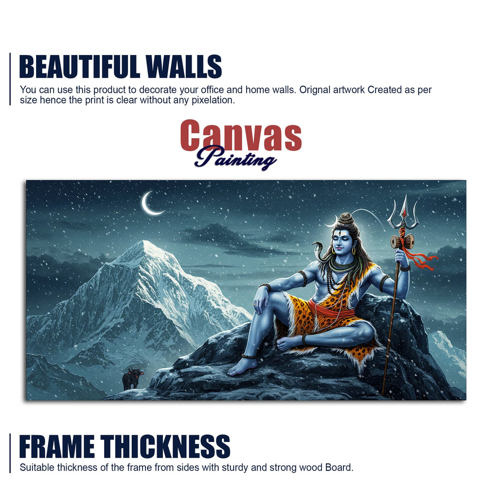 Lord Shiva in Himalayas Canvas Wooden Wall Painting