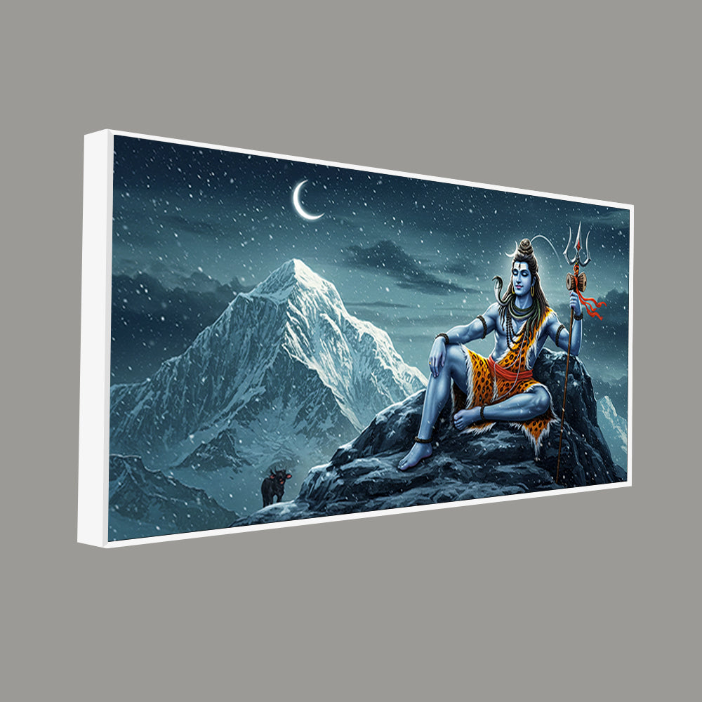 Lord Shiva in Himalayas Canvas Wooden Wall Painting