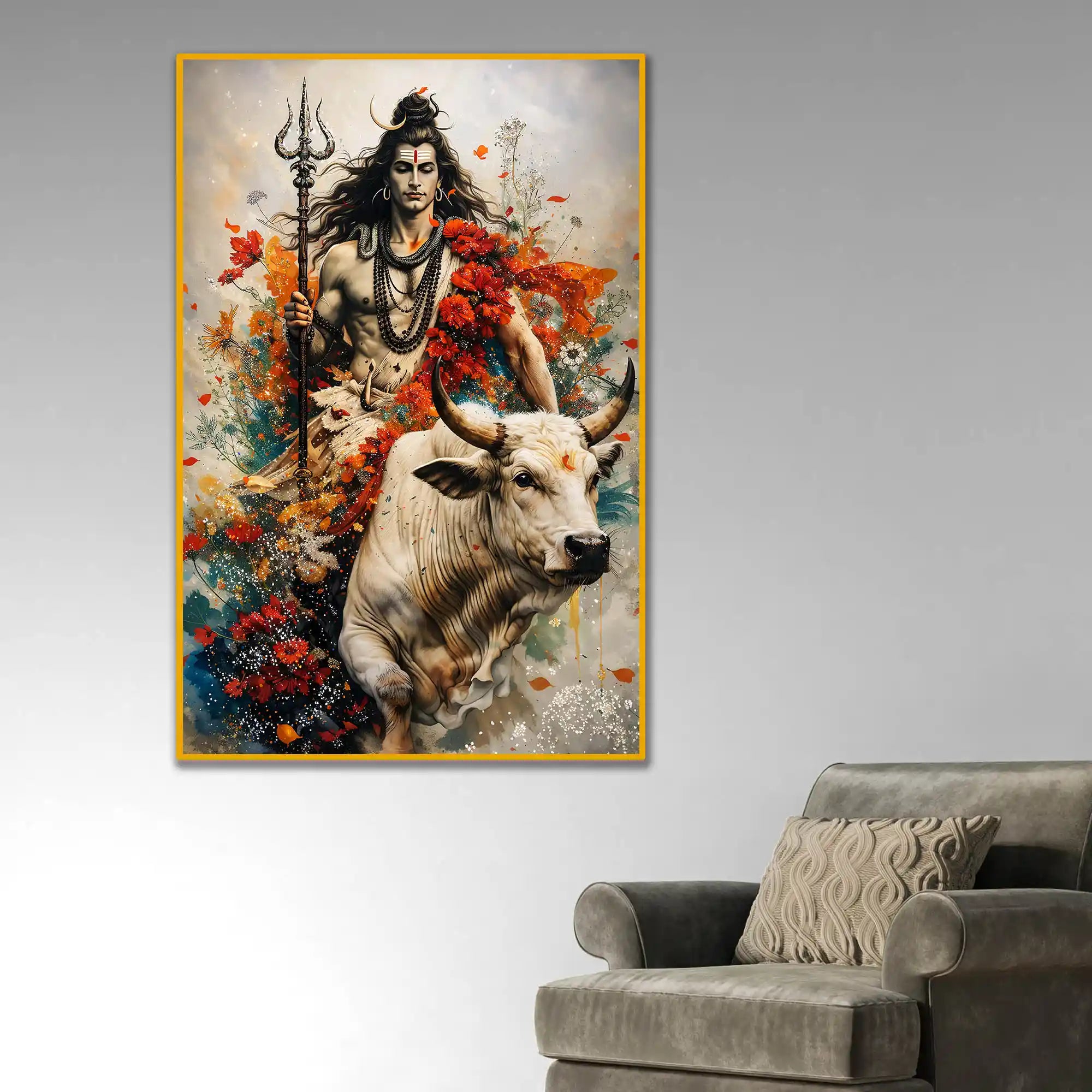 Lord Shiva & Nandi Floating Frame Crystal Wall Painting