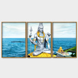 Lord Shiva Statue Floating Canvas Wall Painting Set of Three - Decor Smart