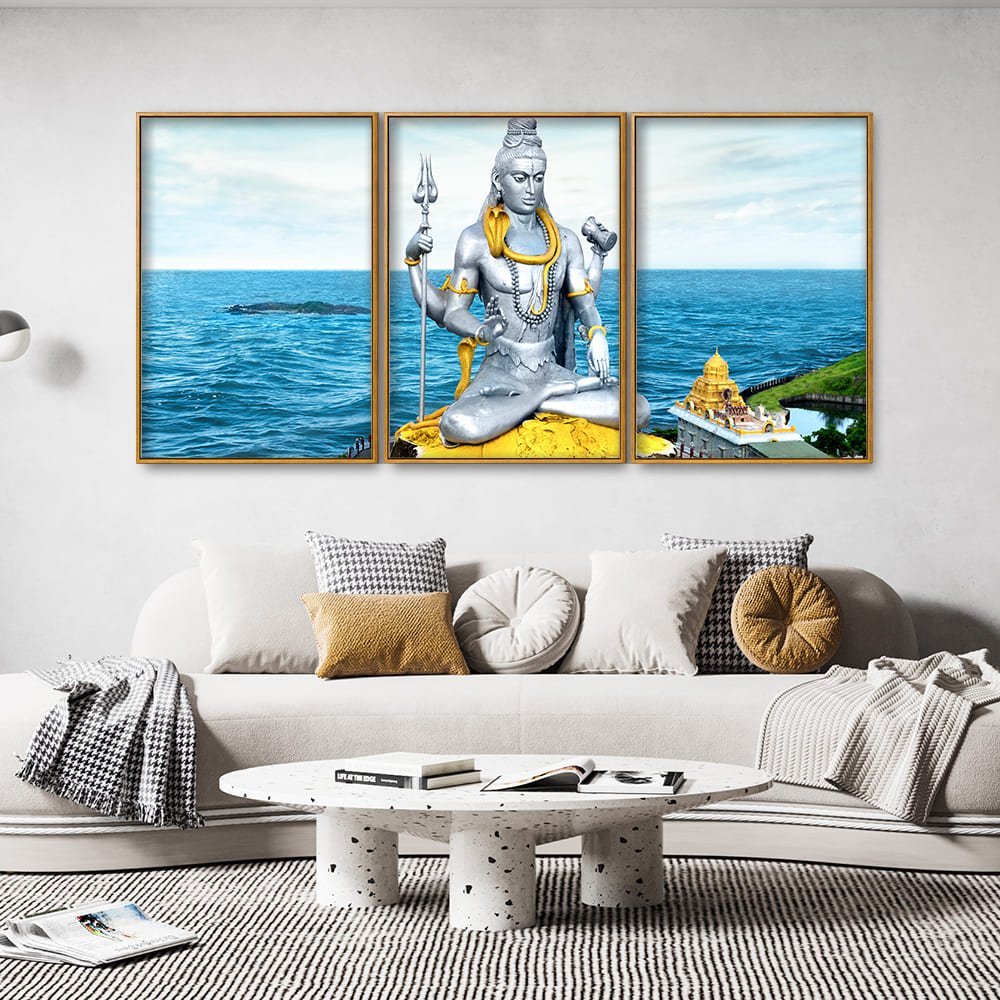 Lord Shiva Statue Floating Canvas Wall Painting Set of Three - Decor Smart